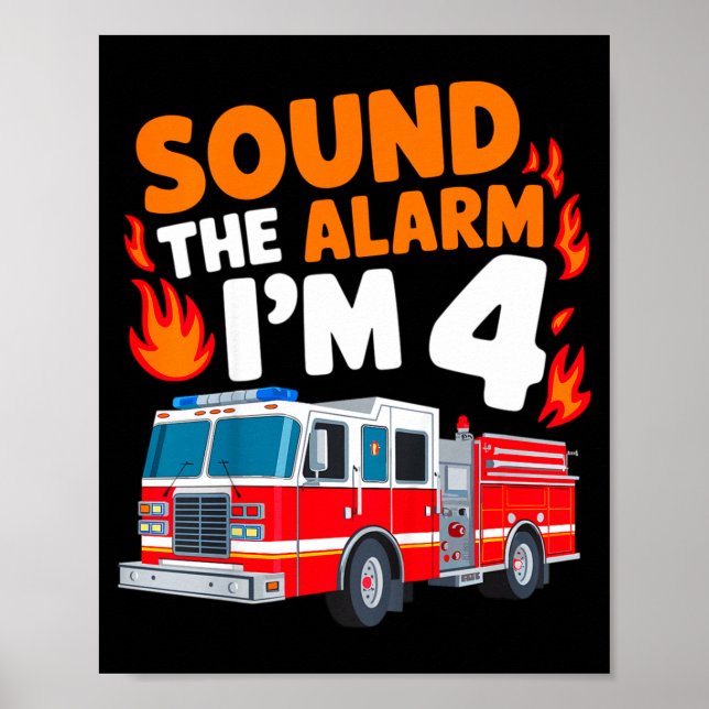 Kids Sound The Alarm I'm 4 Years Old 4th Birthday  Poster (Framsidan)