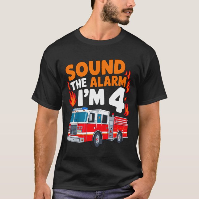 Kids Sound The Alarm I'm 4 Years Old 4th Birthday  T Shirt (Framsida)