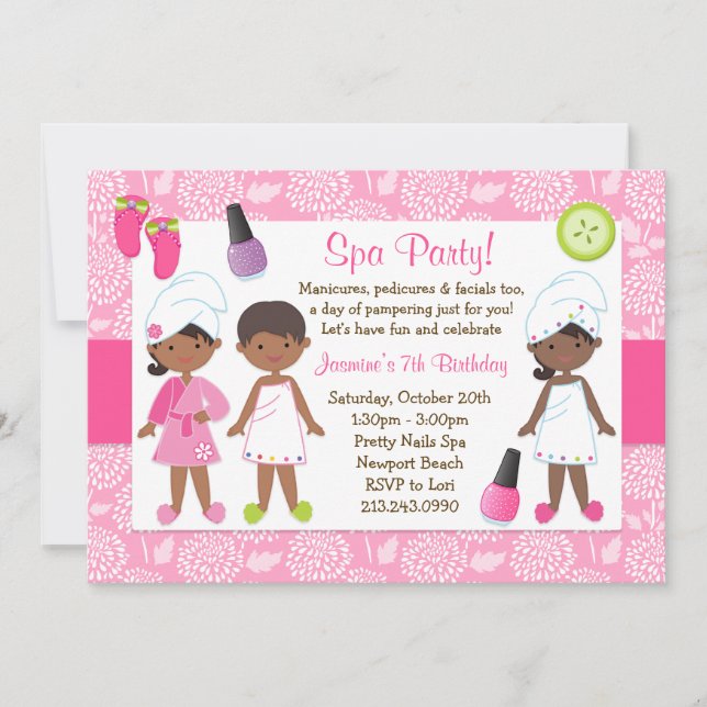Kids Spa Födelsedagsfest African American Inbjudningar (Framsida)