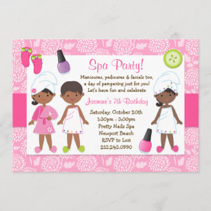 Kids Spa Födelsedagsfest African American Inbjudningar