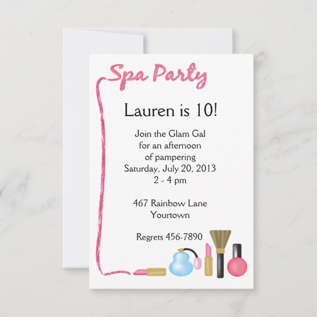 Kids Spa Party-inbjudningar med Lipstick Gräns Inbjudningar (Framsida)