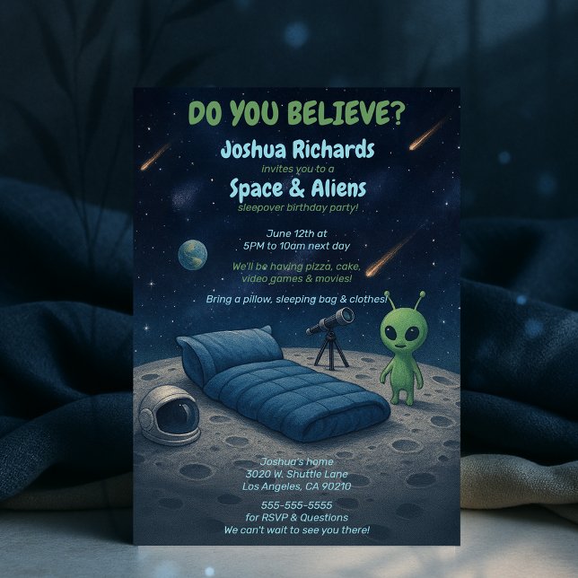 Kids Space Galaxy Utomjordingars Sleepover Födelse Inbjudningar (Kids Space Galaxy Aliens Sleepover Birthday Party Invitation)