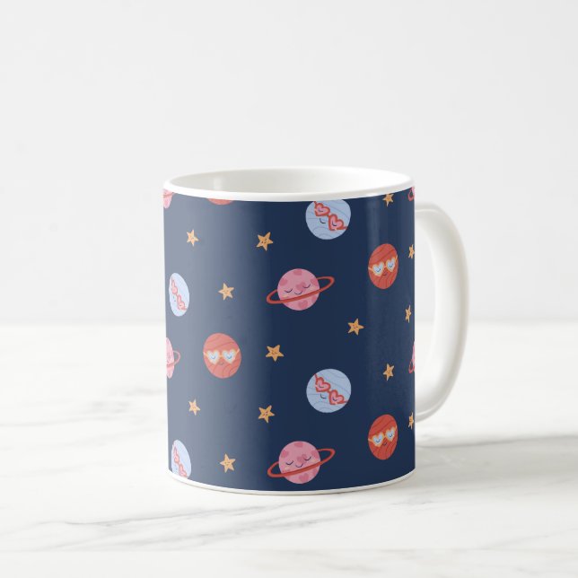 Kids Space Mini Pattern with Planets & Stars Kaffemugg (Framsida höger)