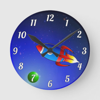 Kids Space Rocket Wall Clock Rund Klocka