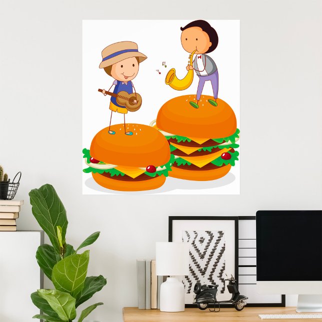 Kids spelar musik på Giant Cheeseburgers Poster (Skapare uppladdad)