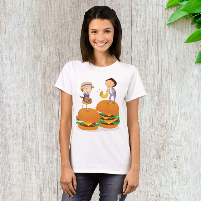 Kids spelar musik på Giant Cheeseburgers T Shirt (Skapare uppladdad)