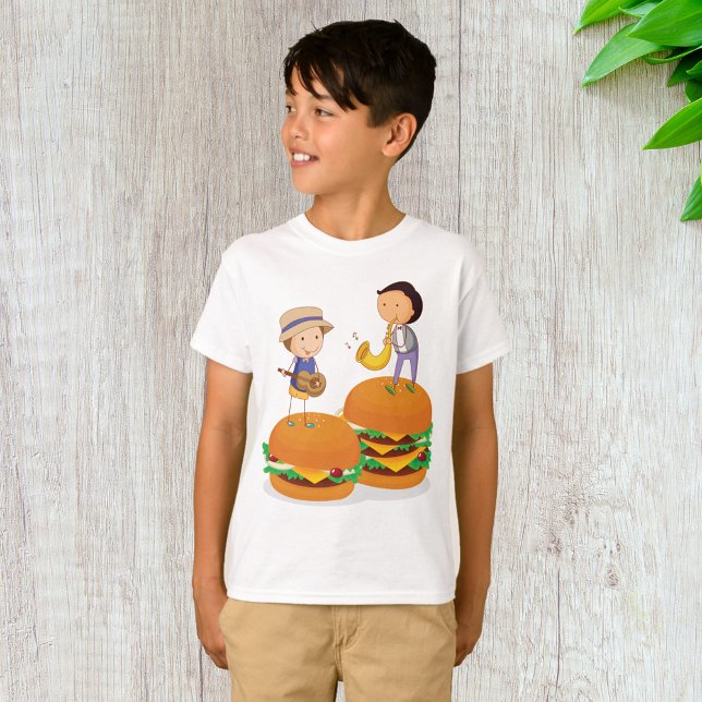 Kids spelar musik på Giant Cheeseburgers T Shirt (Skapare uppladdad)