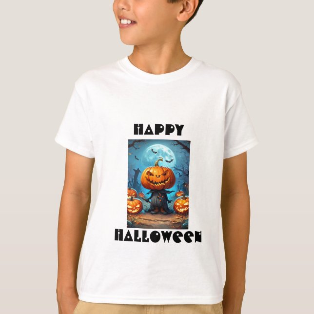 Kids Spooky Halloween Pumpkin T-Shirt (Framsida)