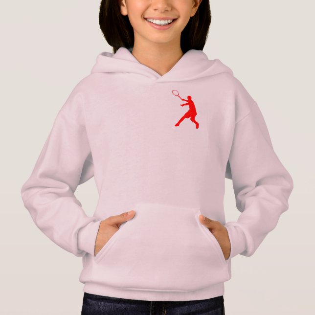 Kids sports hoodie | silhouette of tennis player t shirt (Framsida)