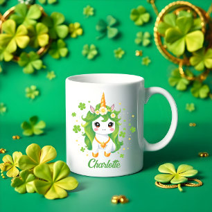 Kids St patricks day Lucky Grönt Unicorn Kaffemugg