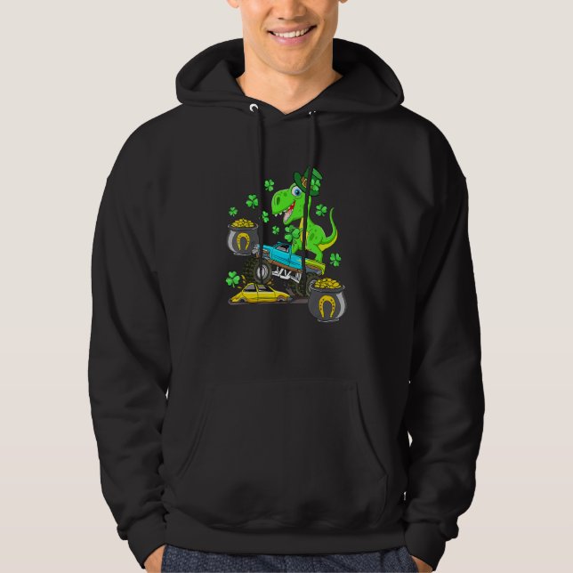 Kids St Patricks Day Monster Truck Dinosaur For Bo Hoodie (Framsida)