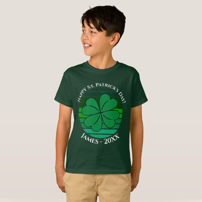 Kids St. Patrick's Day Namn Irish 4 Löv Klöver T Shirt (Hel framsida)