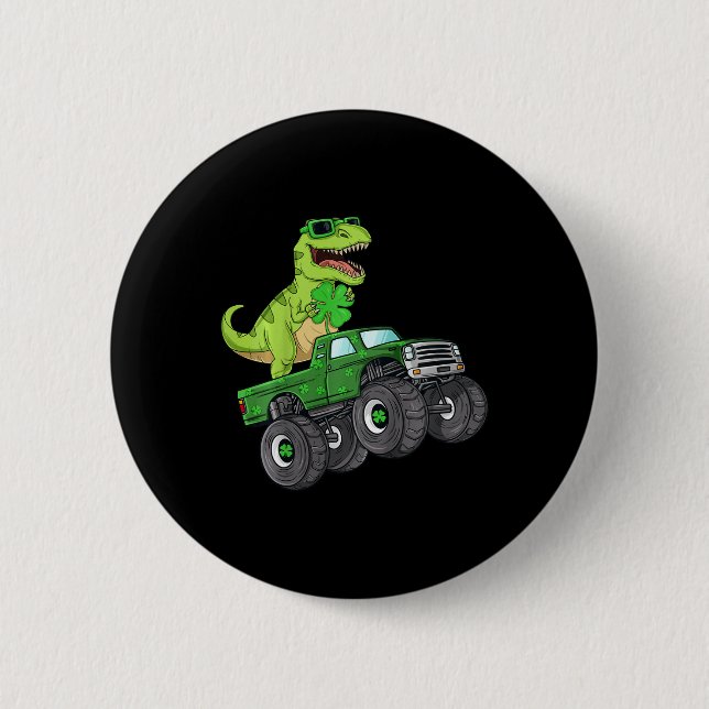 Kids St patricks day T Rex Riding Monster Lastbil  Knapp (Framsida)