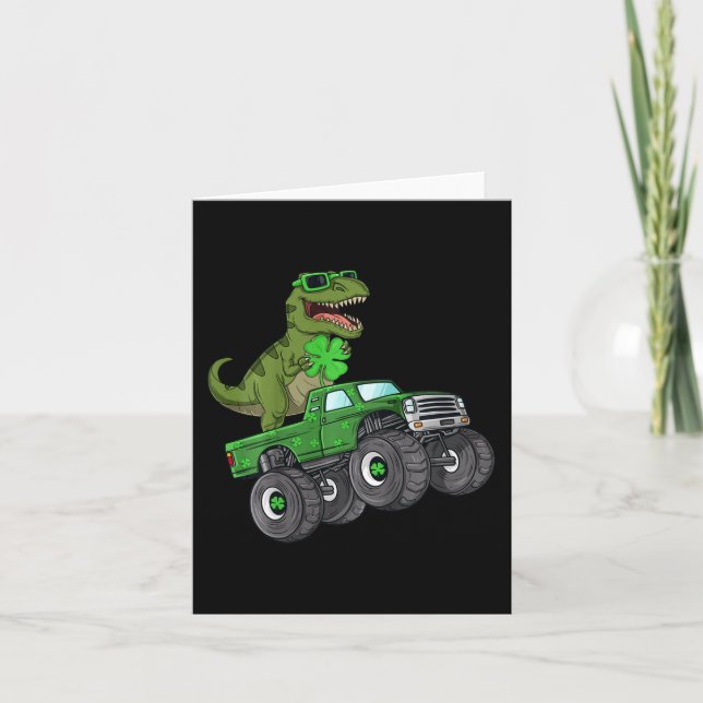 Kids St patricks day T Rex Riding Monster Lastbil  Kort (Framsida)