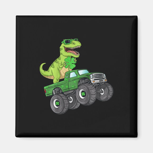 Kids St patricks day T Rex Riding Monster Lastbil  Magnet (Framsidan)