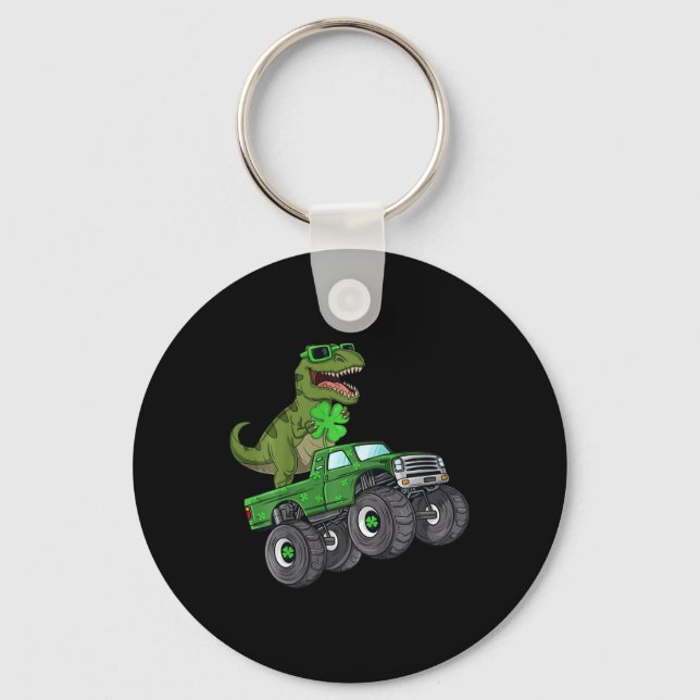 Kids St patricks day T Rex Riding Monster Lastbil  Nyckelring (Framsida)