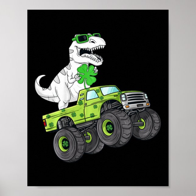 Kids St patricks day T Rex Riding Monster Lastbil  Poster (Framsidan)
