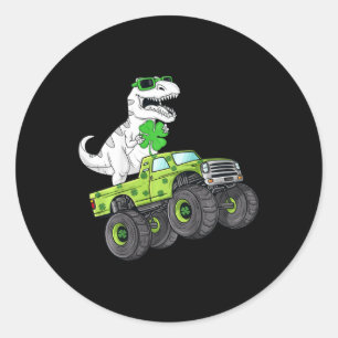 Kids St patricks day T Rex Riding Monster Lastbil  Runt Klistermärke