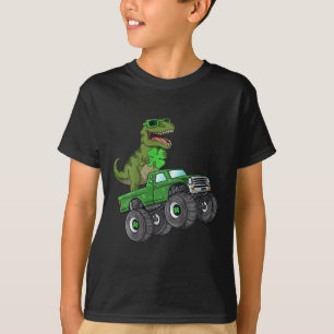 Kids St patricks day T Rex Riding Monster Lastbil Shirt