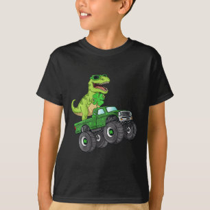 Kids St patricks day T Rex Riding Monster Lastbil Shirt