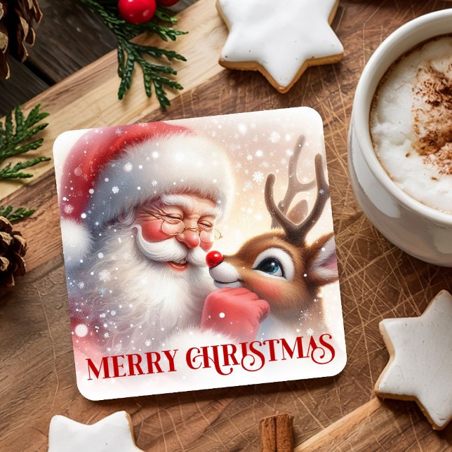 Kids Style Santa Rudolph Cute Christmas Coasters Underlägg Papper Kvadrat (Kids Style Santa Rudolph Cute Christmas Coasters)