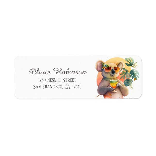 Kids Summer Watercolor Koala Returadress Returadress Etikett (Framsidan)