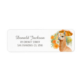 Kids Summer Watercolor Llama med Umbrella Returadress Etikett
