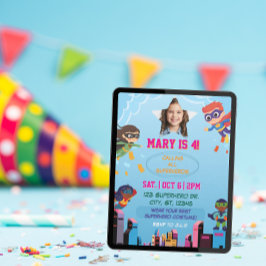 Kids Superhjälte Costume Födelsedagsfest Inbjudningar