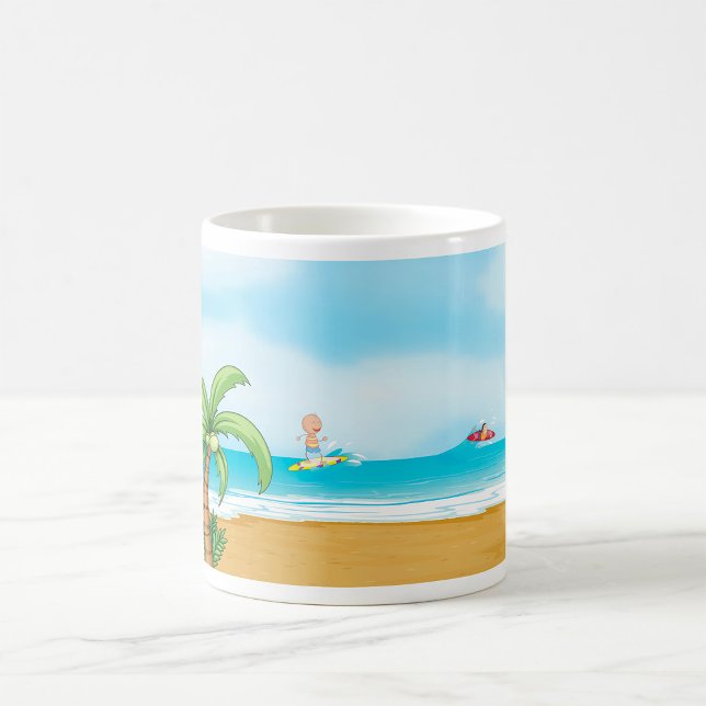 Kids Surfing Tropical Beach Roligt Sommaren Kaffemugg (Skapare uppladdad)