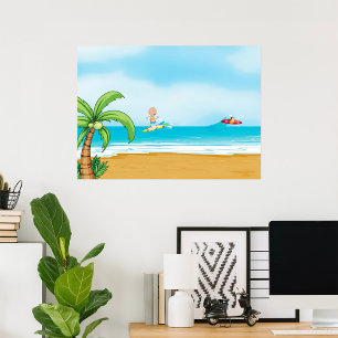 Kids Surfing Tropical Beach Roligt Sommaren Poster