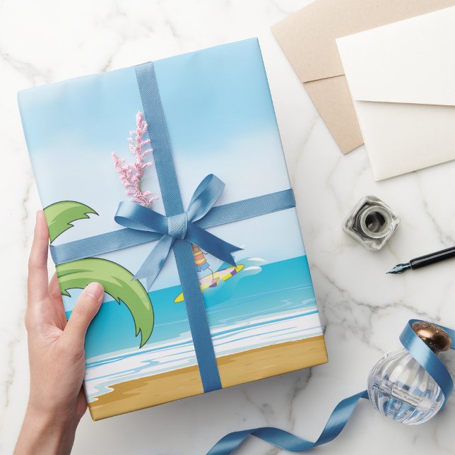 Kids Surfing Tropical Beach Roligt Sommaren Presentpapper (Skapare uppladdad)