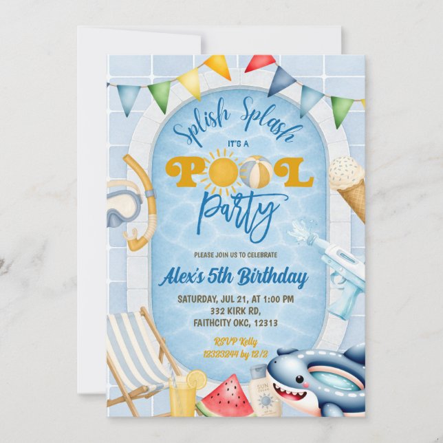 Kid's Swimmng Pool party Invitation Inbjudningar (Framsida)