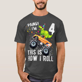 Kids T Rex Dinosaur Monster Lastbil 4e födelsedage Shirt