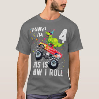 Kids T Rex Dinosaur Monster Lastbil 4e födelsedage Shirt