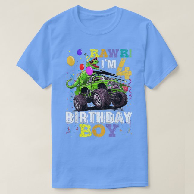 Kids T Rex Dinosaur Monster Truck 4th Birthday  T Shirt (Design framsida)