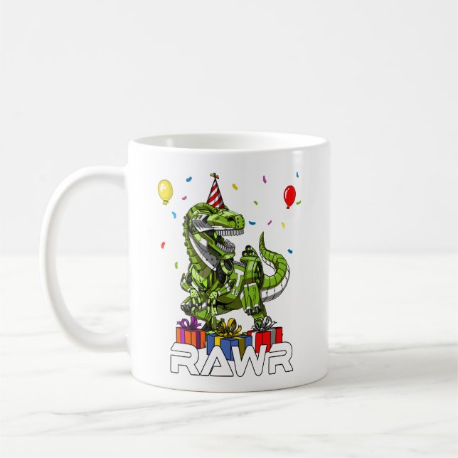 Kids T-Rex Dinosaur Robot Rawr Birthday Boy Party Kaffemugg (Vänster)