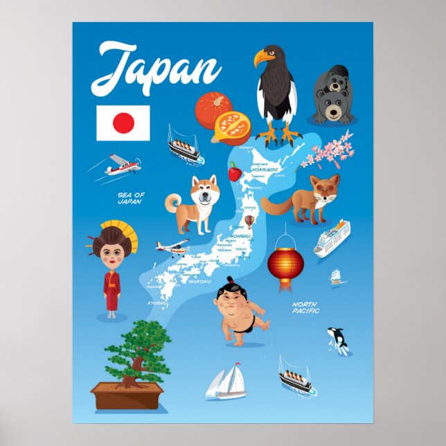 Kids Tecknad Karta i Japan Poster (Framsidan)
