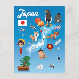 Kids Tecknad Karta i Japan Vykort