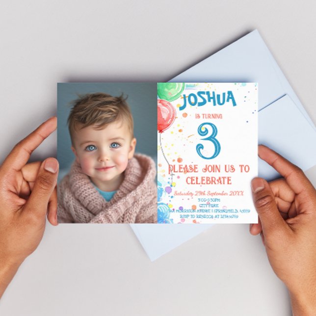 Kids Teckning Balloons and Rainbow Födelsedagsfest Inbjudningar (Skapare uppladdad)