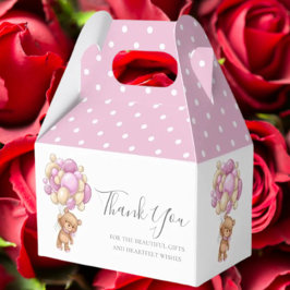 Kids Teddy Balloon Rosa Favor Box Presentaskar