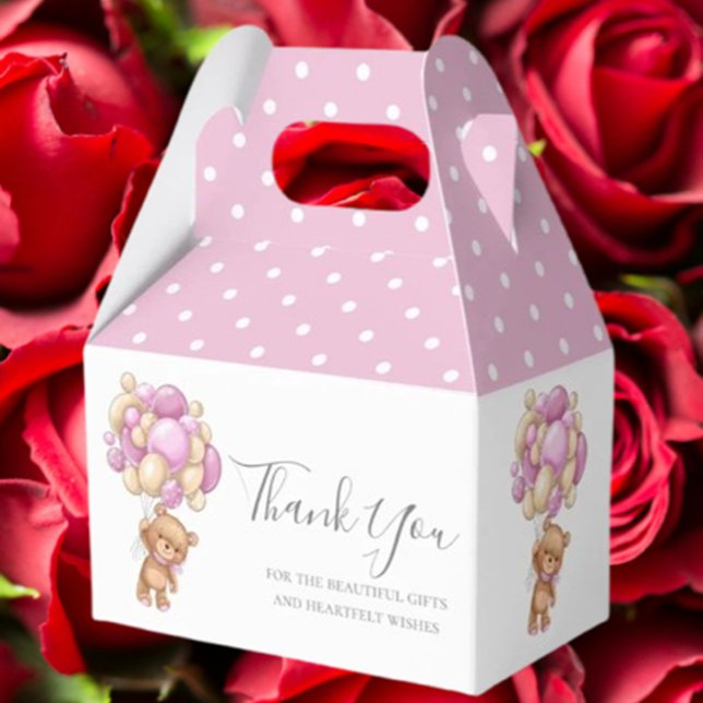 Kids Teddy Balloon Rosa Favor Box Presentaskar (Delight young guests with our Kids Teddy Balloon Pink Favor Box)