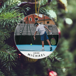 Kids Tennis Player Photo Bild Namn & Year Sport Julgransprydnad Keramik