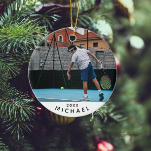 Kids Tennis Player Photo Bild Namn & Year Sport Julgransprydnad Keramik