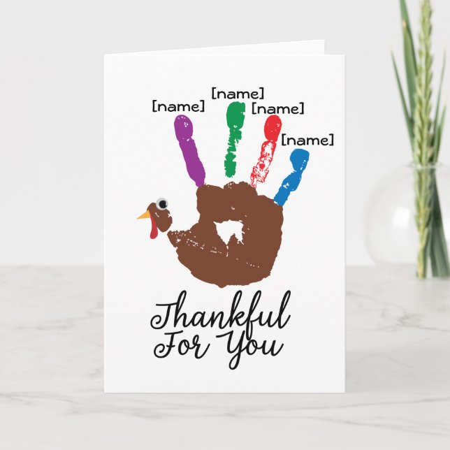 Kids Thanksgiving Handprint Turkey Gratitude Helgkort (Framsida)
