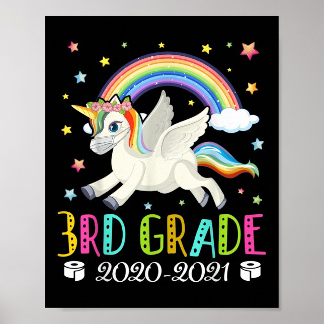 Kids Third Grade 2020 Quarantine Cute Unicorn  Poster (Framsidan)