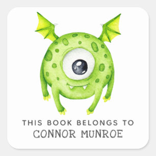 Kids this Bok Tillhörs to cute Grönt Monster Fyrkantigt Klistermärke