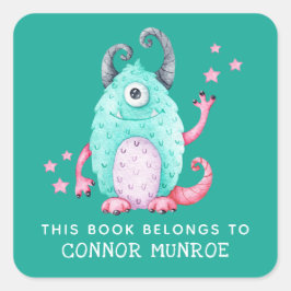 Kids this Bok Tillhörs to cute Monster Fyrkantigt Klistermärke