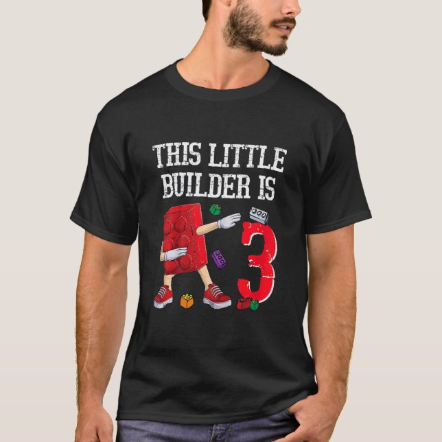 Kids This Little Builder Is 3 Cute 3rd Birthday 3  T Shirt (Framsida)