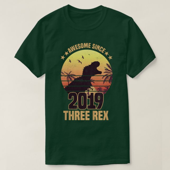 Kids Three Re 3rd Birthday Dinosaur 3 year old  T Shirt (Design framsida)