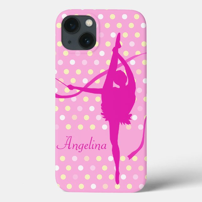 Kids tjejer med namn gymnast polka dot rosa (Baksida)